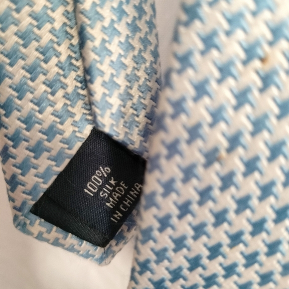 Paul Frederick Necktie Tie Silk Blue White Houndstooth Woven Formal Classic - Picture 5 of 10